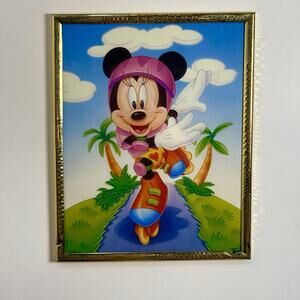 Vintage 90s Disney Minnie Mouse Roller Skating Framed Wall Art 8x10 Gold